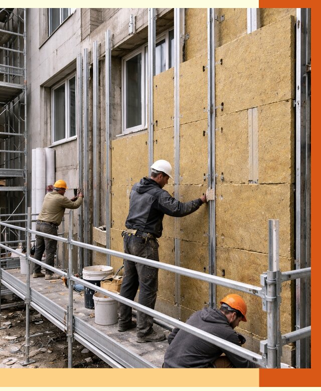 Утепление вентилируемого фасада в Гулькевичах от 5809 руб/м2 — монтаж и утепление вентфасад | ТепломастерГль